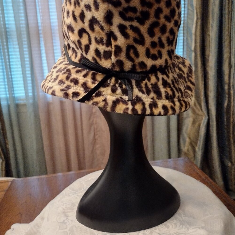Vintage Leopard Print High Hat w/Bow LARGE - Picture 8 of 10